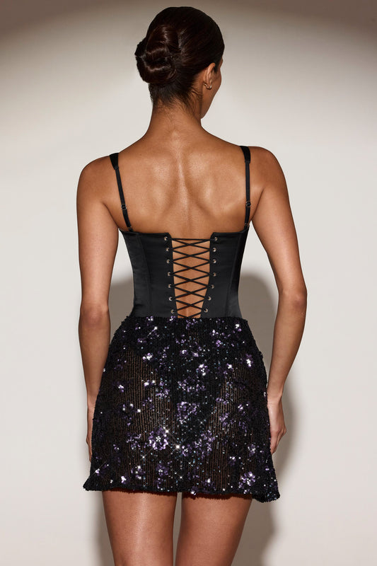 Satin Corset Noblessine Skirt Mini Dress in Black Purple
