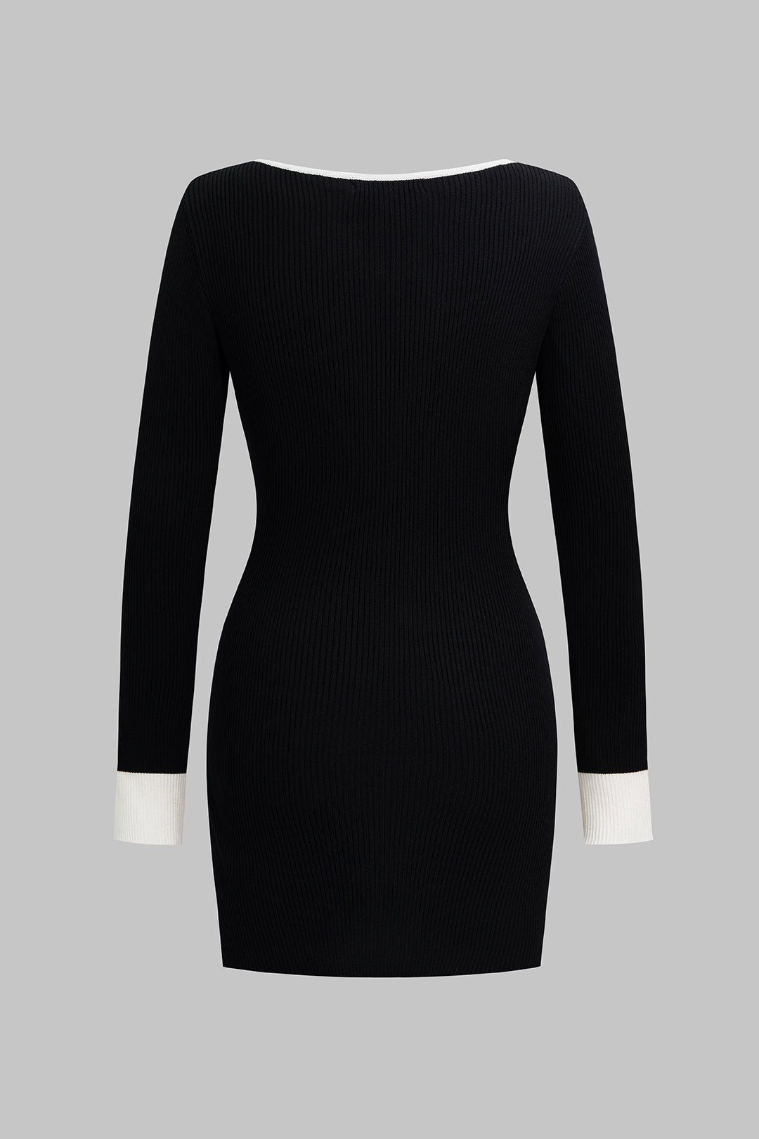 Noblessine Knit Contrast Square Neck Metallic Button Long Sleeve Mini Dress