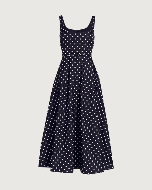 Noblessine Silk Polka Dot A Line Midi Dress