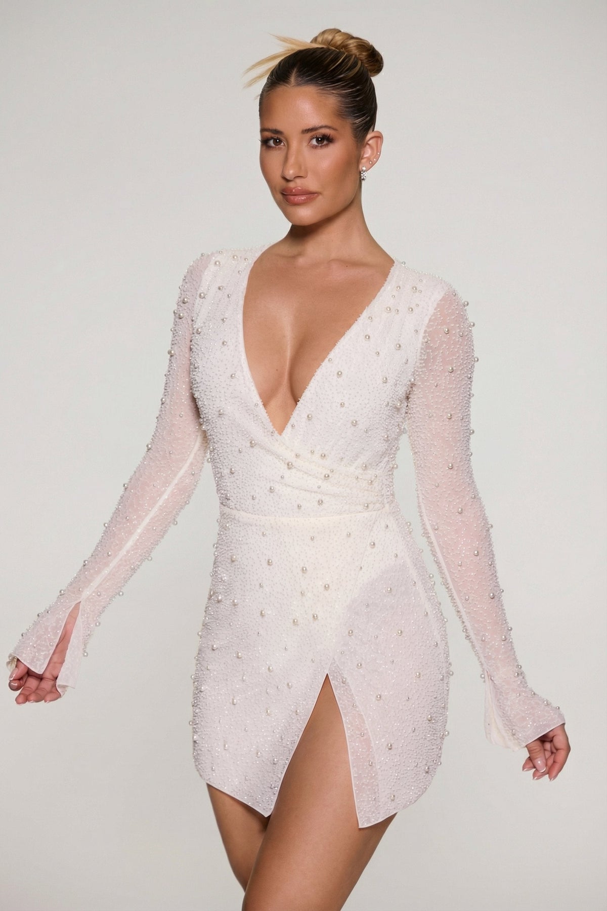 Noblessine Wrap Over A-Line Mini Dress in Ivory