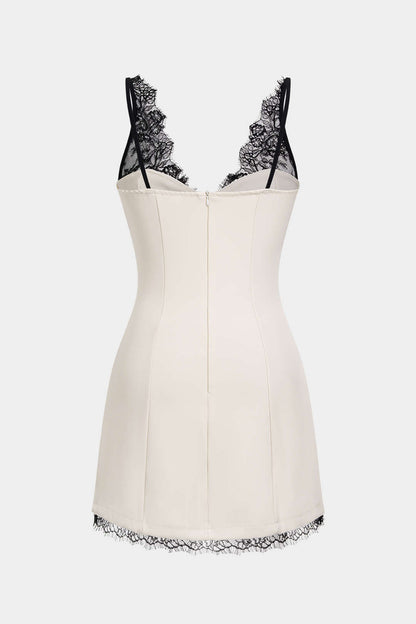Noblessine Lace Patchwork V-Neck Slip Sleeveless Mini Dress