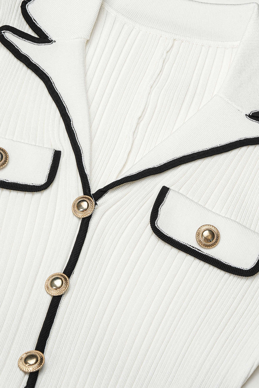 Noblessine Knit Contrast Trim Metallic Button Short Sleeve Mini Dress
