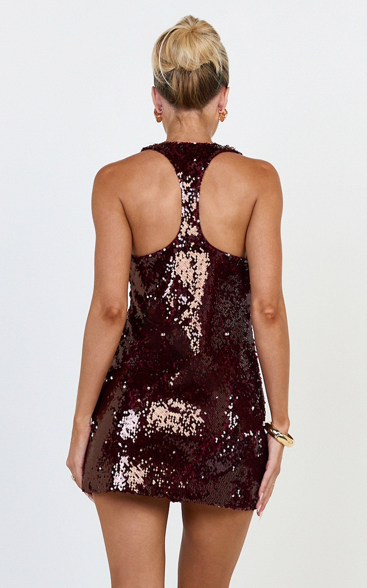 Noblessine Seville Mini Dress - Racer Back A Line Sequin Dress in Ruby