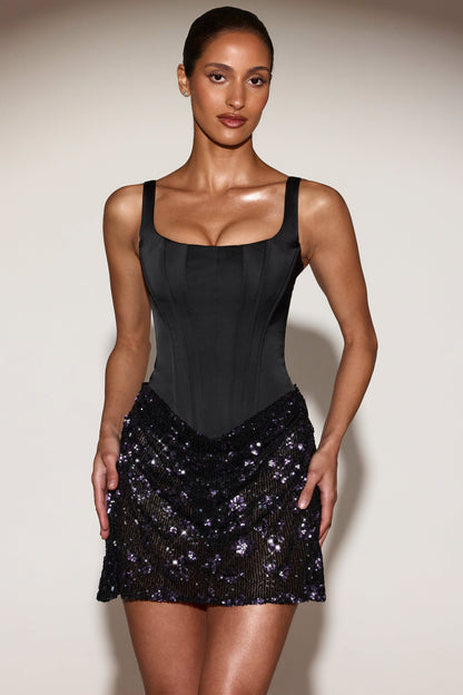 Satin Corset Noblessine Skirt Mini Dress in Black Purple