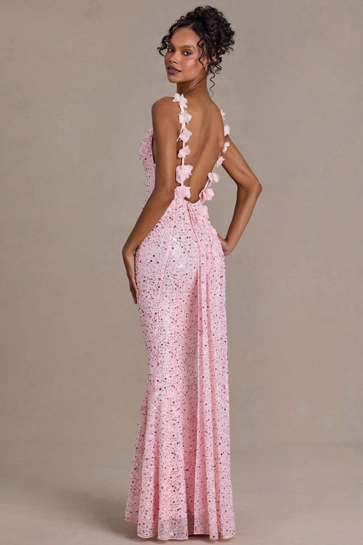 Noblessine Open-Back Maxi Dress in Baby Pink