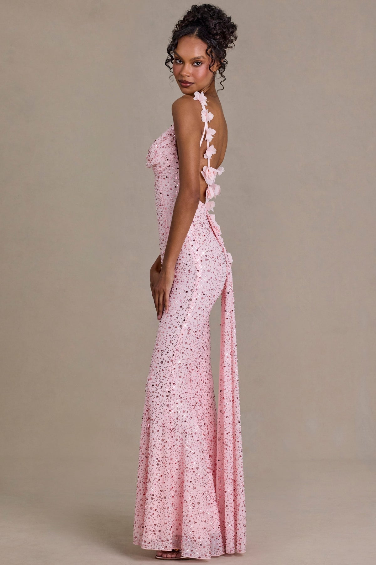 Noblessine Open-Back Maxi Dress in Baby Pink