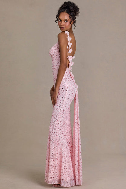 Noblessine Open-Back Maxi Dress in Baby Pink