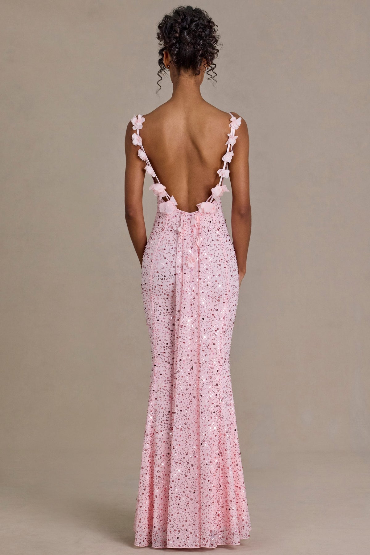 Noblessine Open-Back Maxi Dress in Baby Pink
