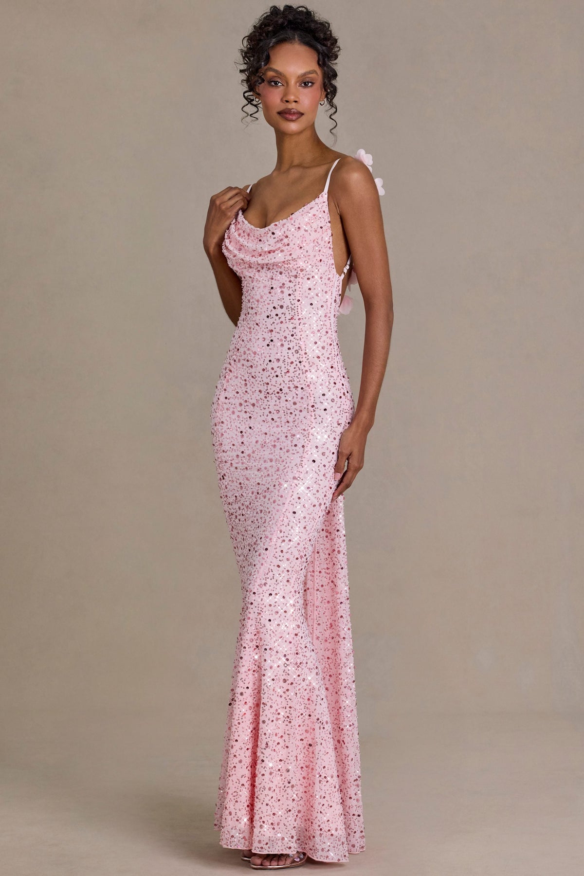 Noblessine Open-Back Maxi Dress in Baby Pink