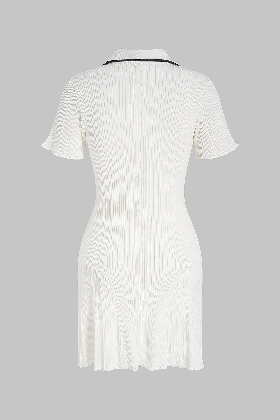 Noblessine Knit Contrast Trim Metallic Button Short Sleeve Mini Dress