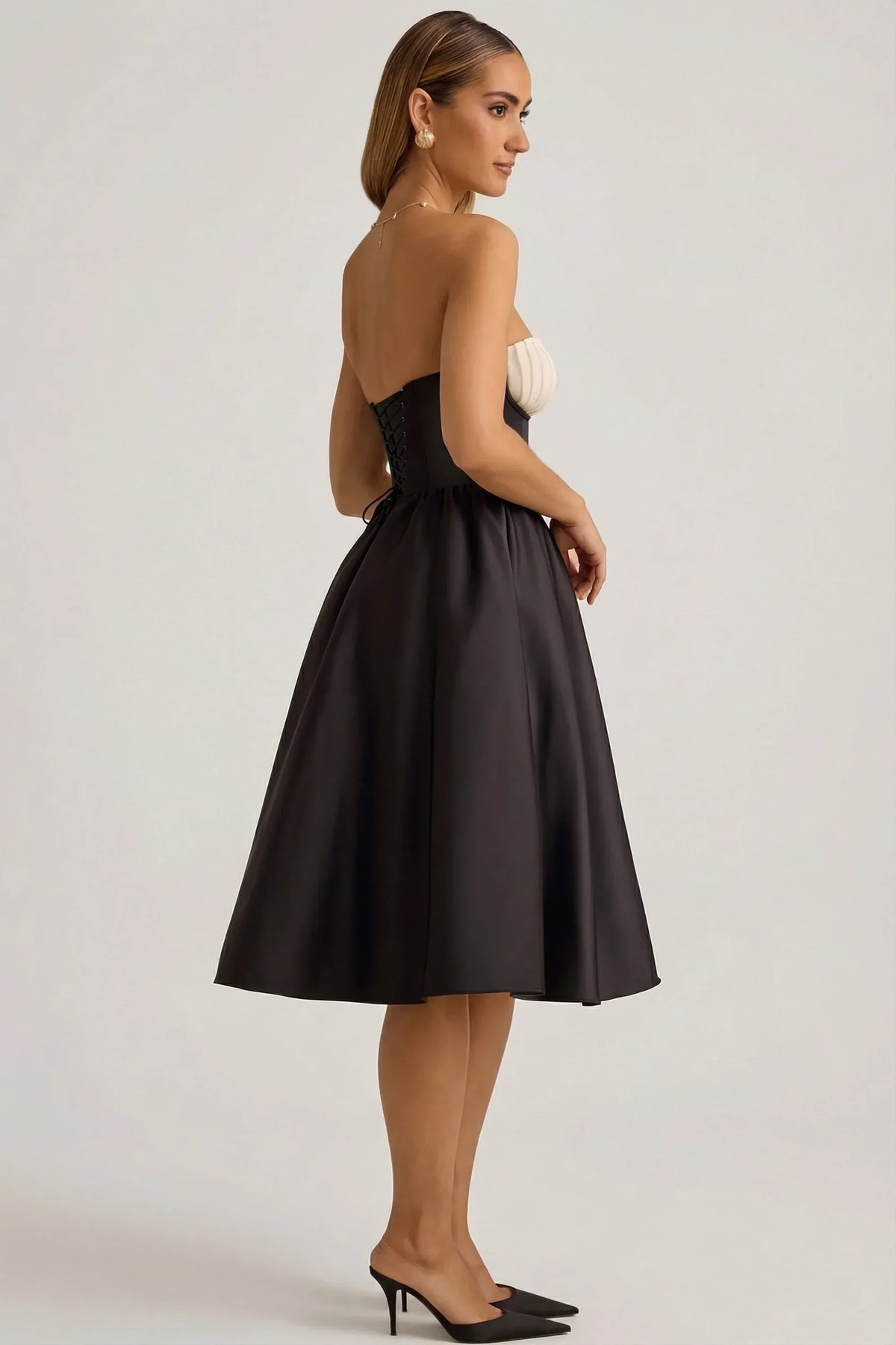 Strapless Corset Midi Dress in Black