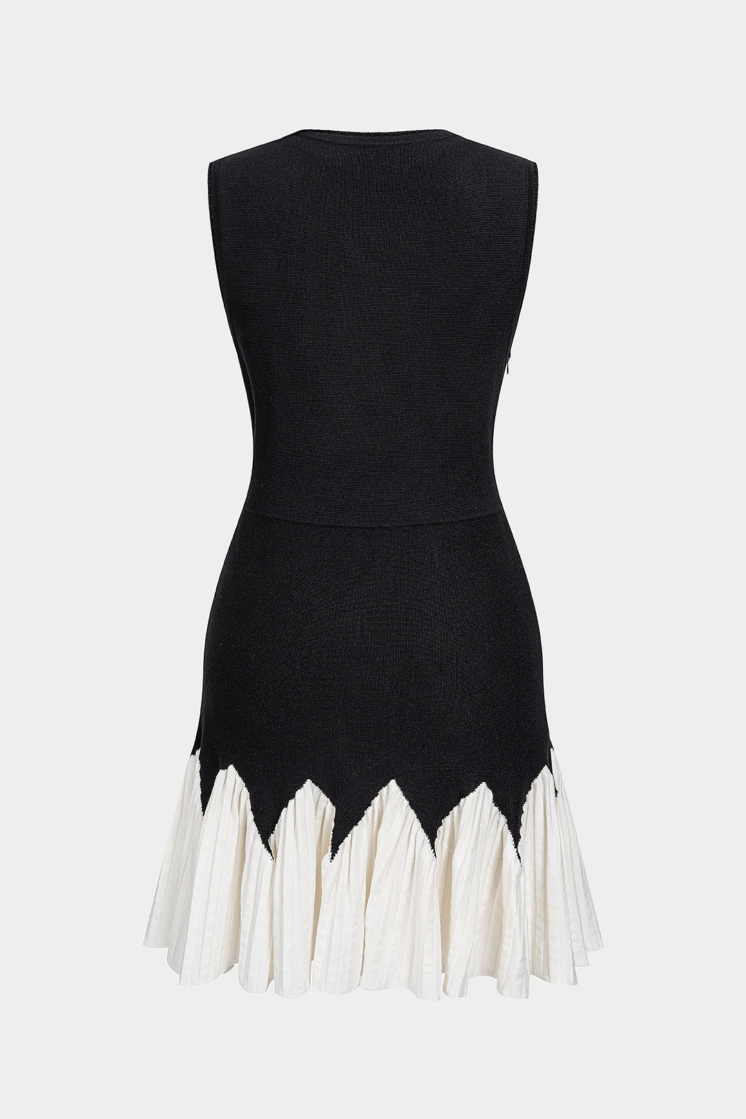 Noblessine Knit Round Neck Contrast Ruched Hem Sleeveless Mini Dress
