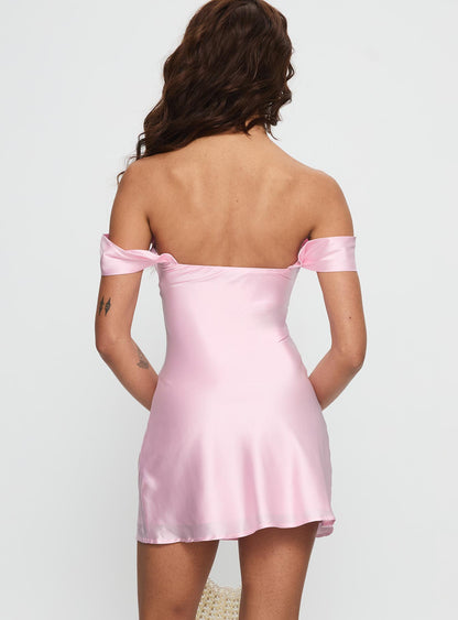 Noblessine Zabbarra Off The Shoulder Mini Dress Light Pink