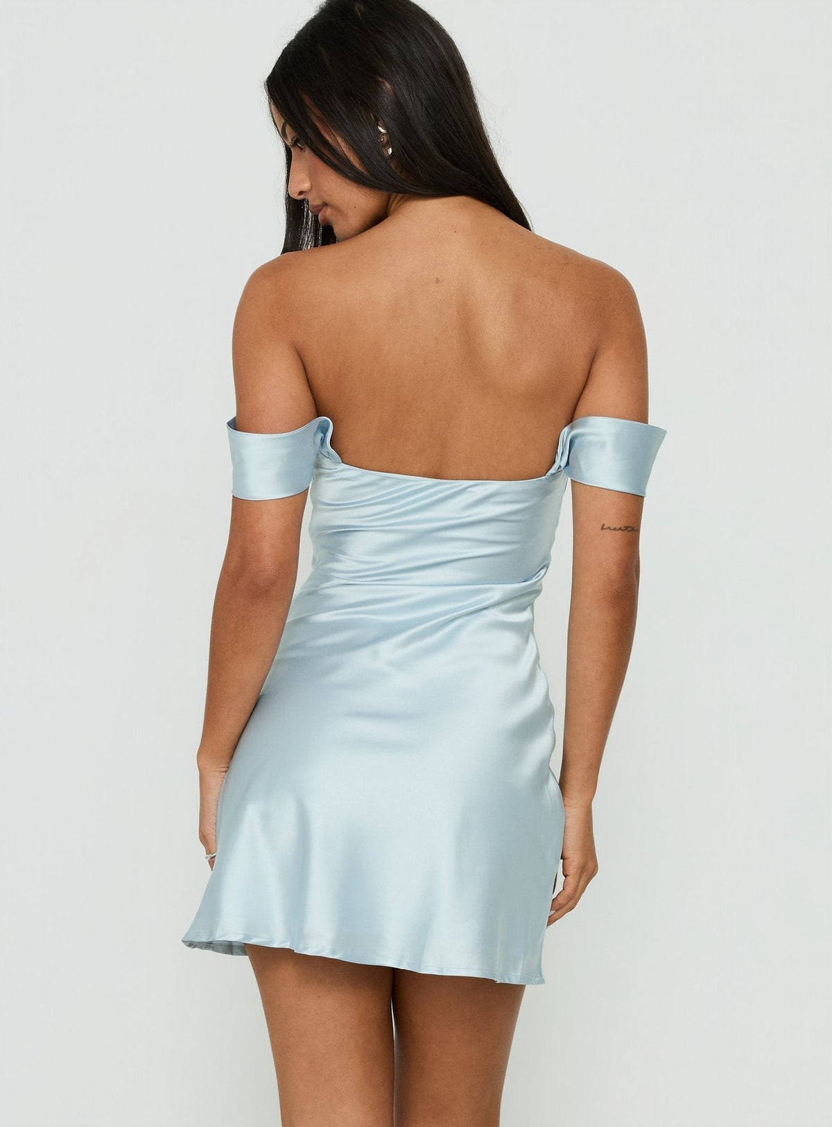 Noblessine Satin Off The Shoulder Mini Dress Blue