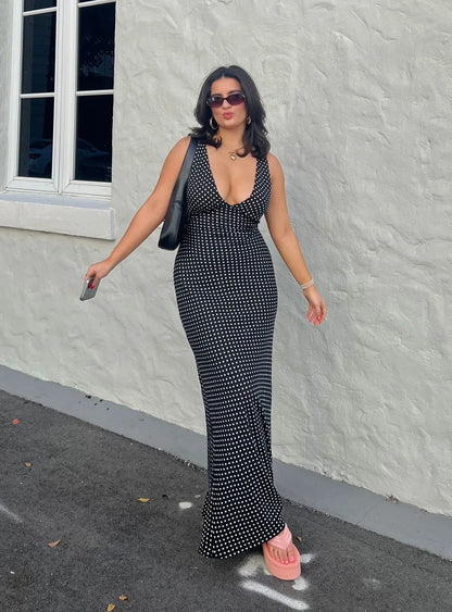 Noblessine Nellie Maxi Dress Black Polka Dot