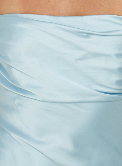 Noblessine Satin Off The Shoulder Mini Dress Blue