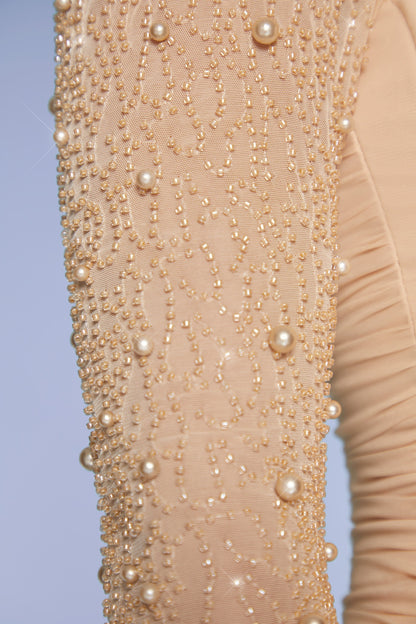 Noblessine Long Sleeve Mini Dress in Sand