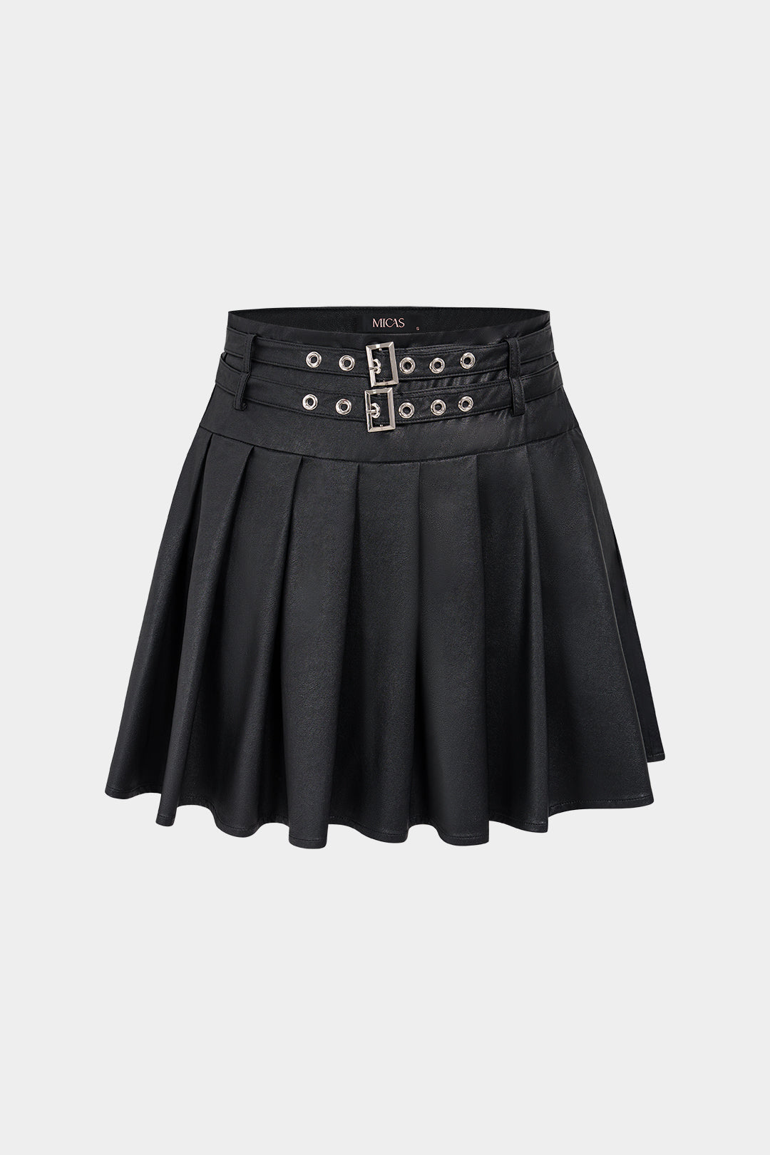 Noblessine Faux Leather Metallic Belted Mini Skirt