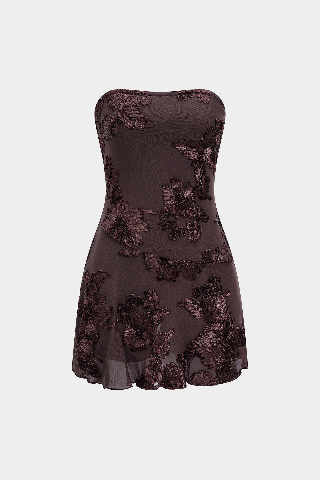 Noblessine Jacquard Patchwork 3D Floral Strapless Sleeveless Mini Dress