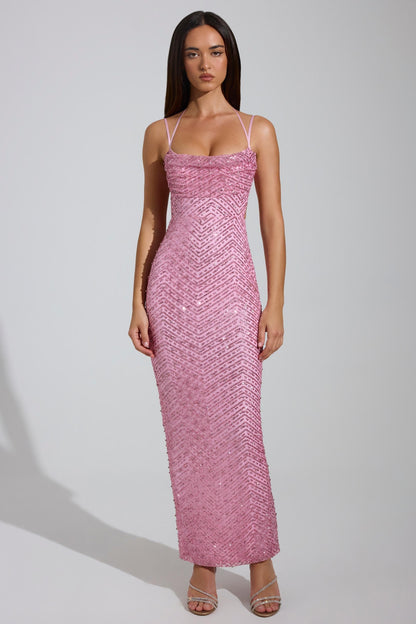Noblessine Cowl-Neck Maxi Dress in Pink