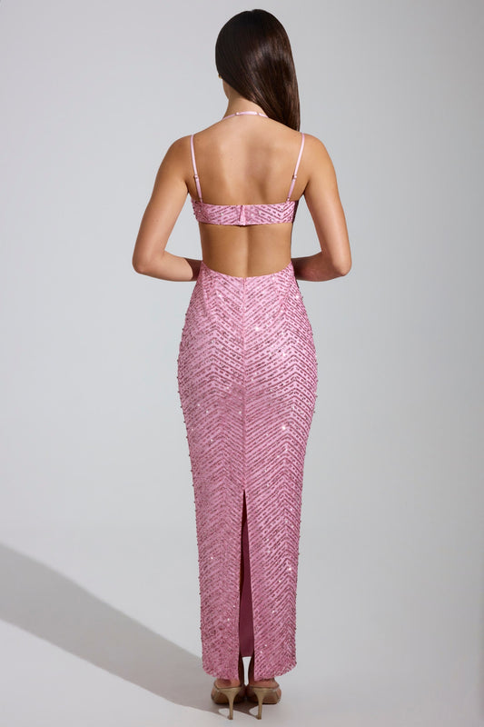Noblessine Cowl-Neck Maxi Dress in Pink