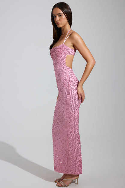Noblessine Cowl-Neck Maxi Dress in Pink