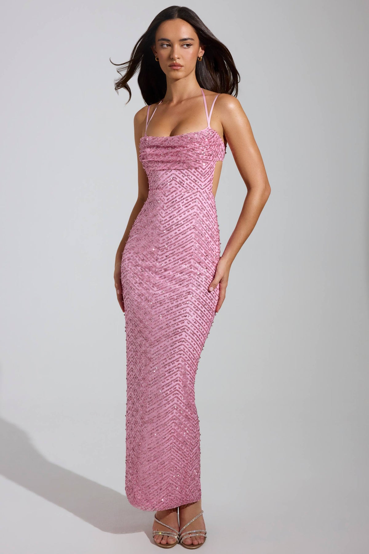 Noblessine Cowl-Neck Maxi Dress in Pink