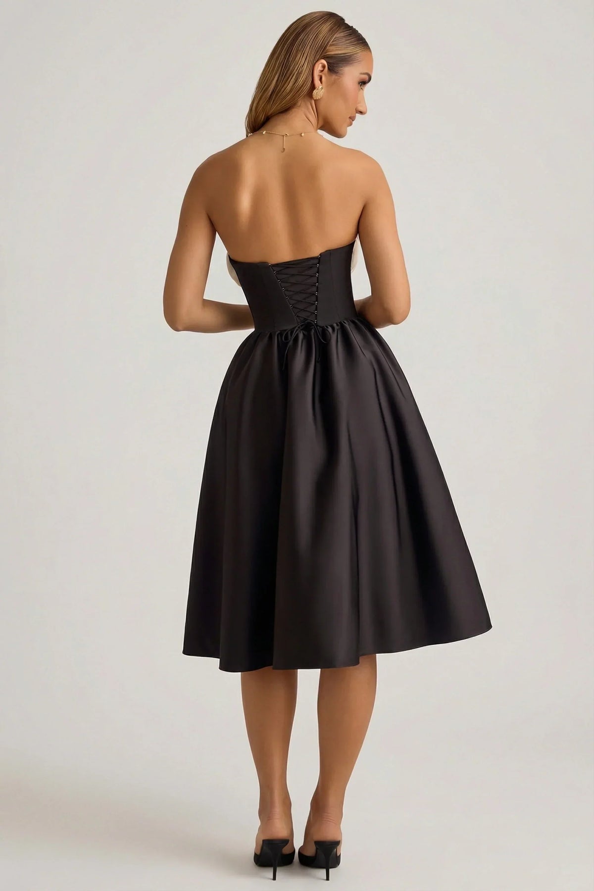 Strapless Corset Midi Dress in Black