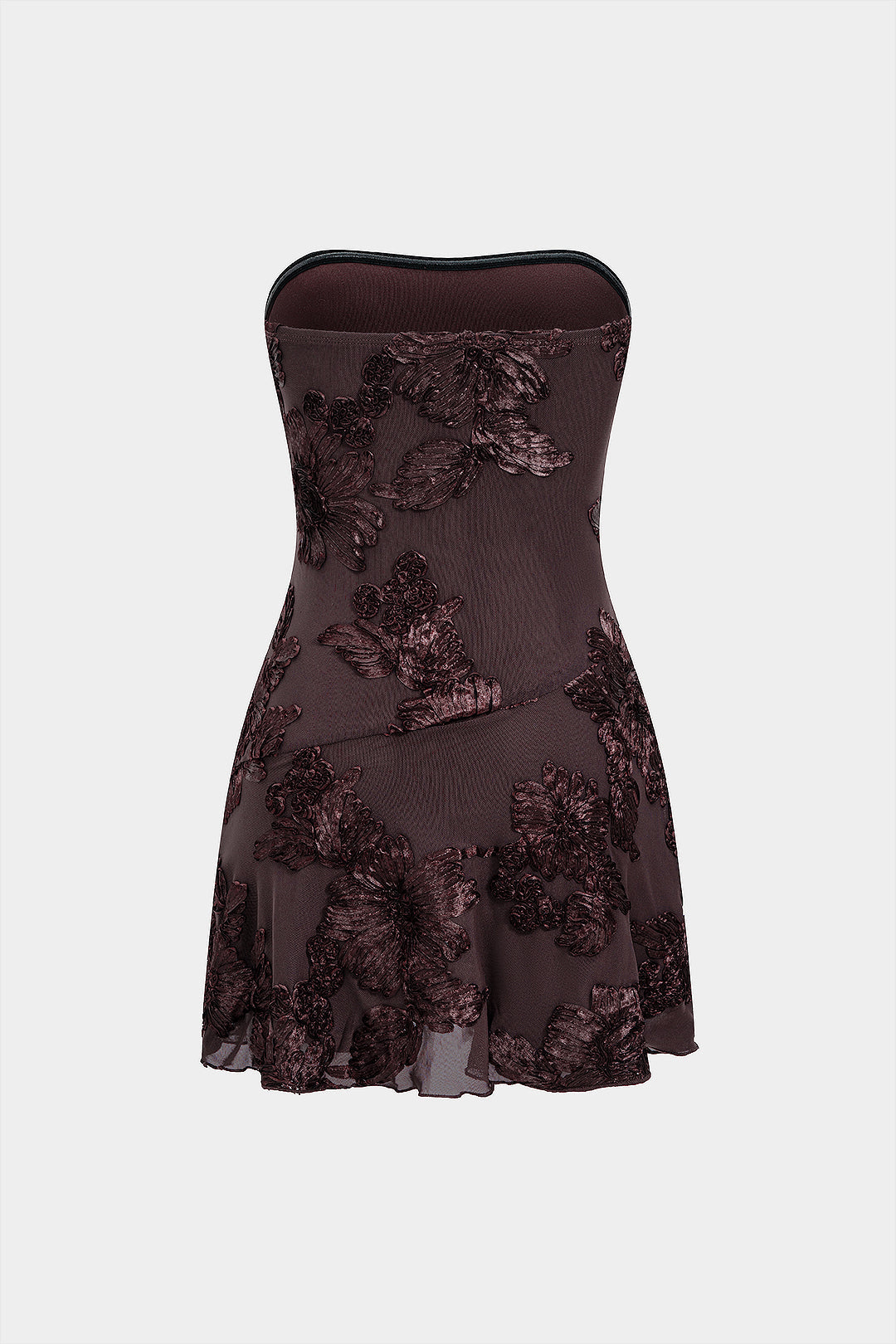 Noblessine Jacquard Patchwork 3D Floral Strapless Sleeveless Mini Dress
