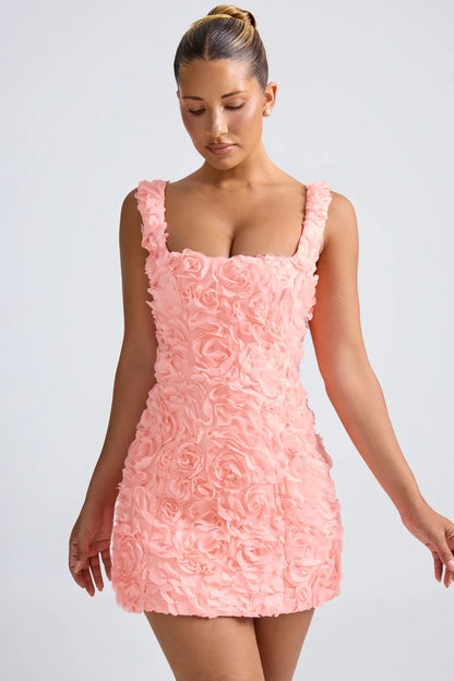 Noblessine Floral-Appliqu¨¦ Corset Mini Dress in Coral