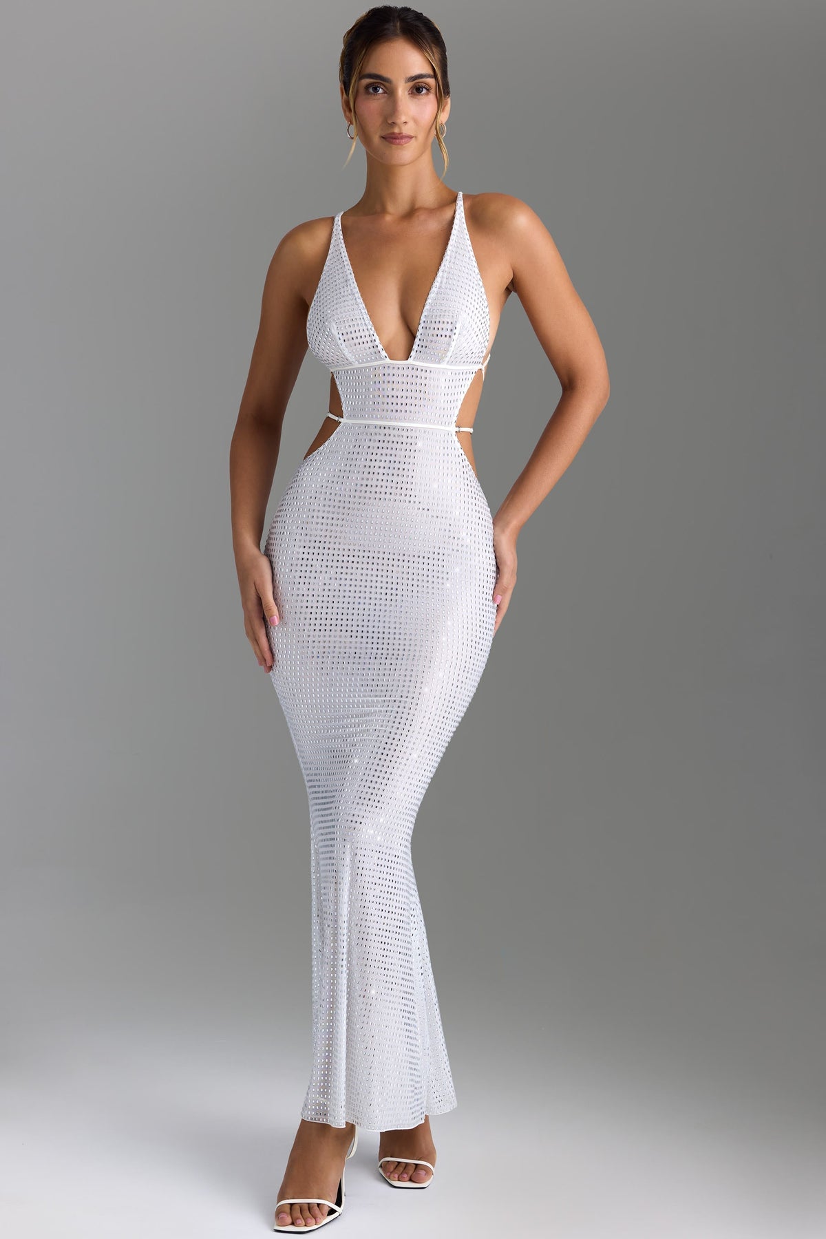 Noblessine Cut-Out Backless Maxi Dress in White