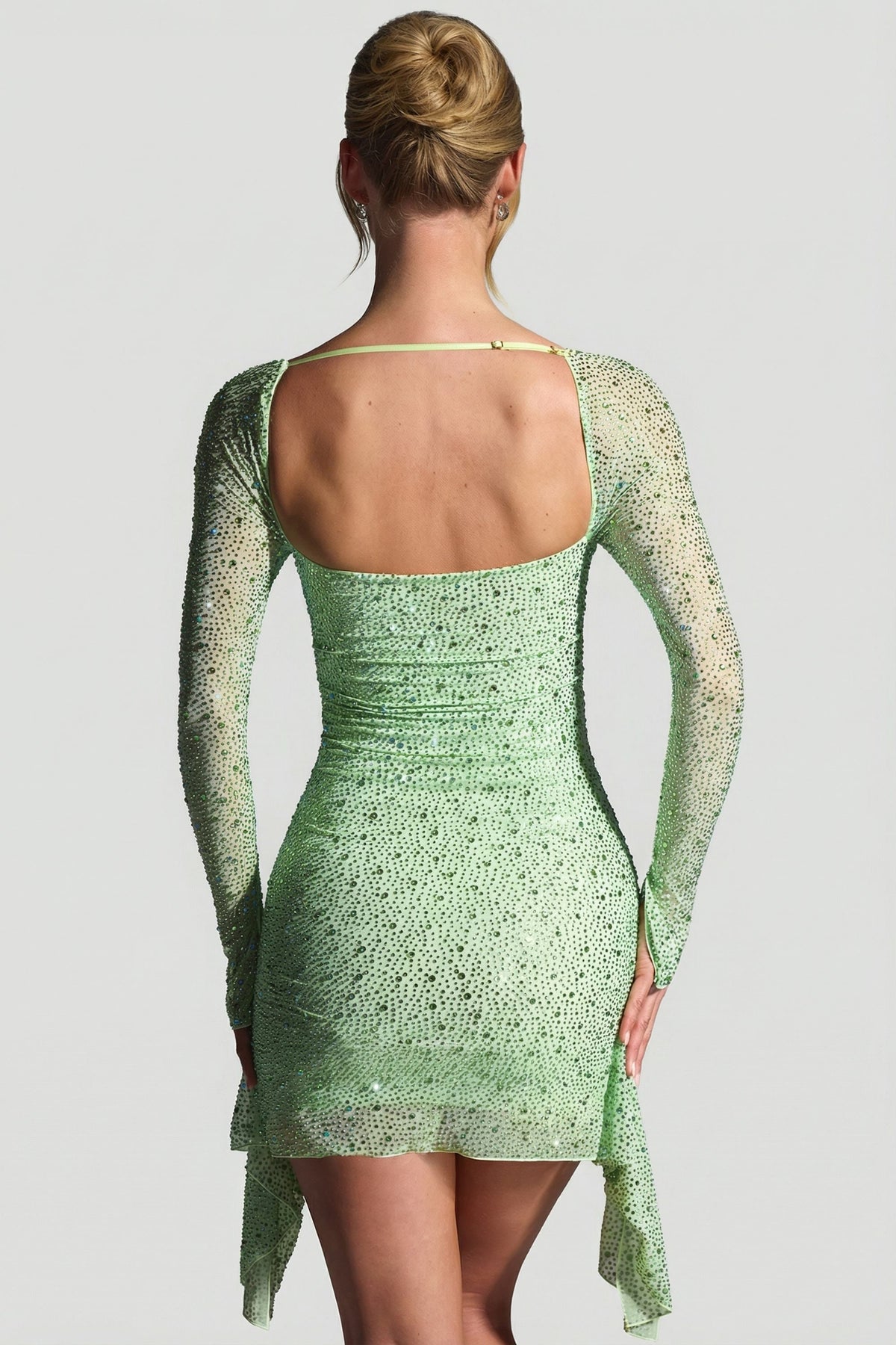 Noblessine Draped Cowl-Neck Mini Dress in Pistachio