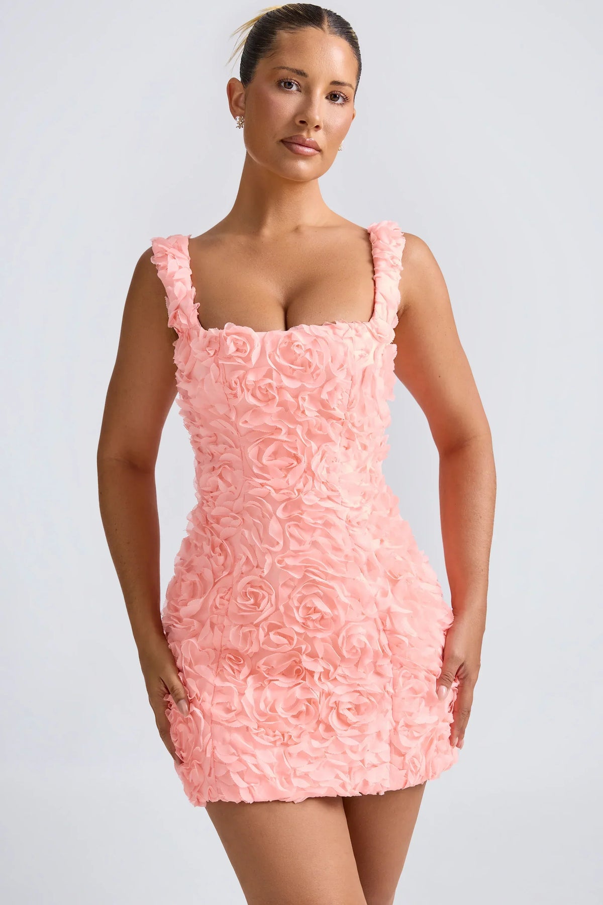 Noblessine Floral-Appliqu¨¦ Corset Mini Dress in Coral