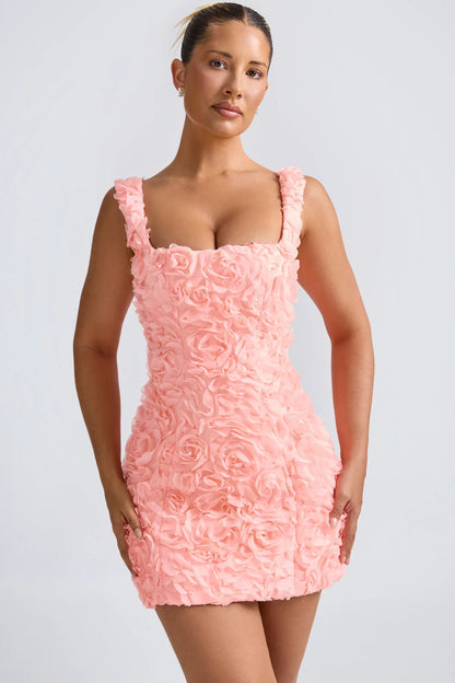 Noblessine Floral-Appliqu¨¦ Corset Mini Dress in Coral