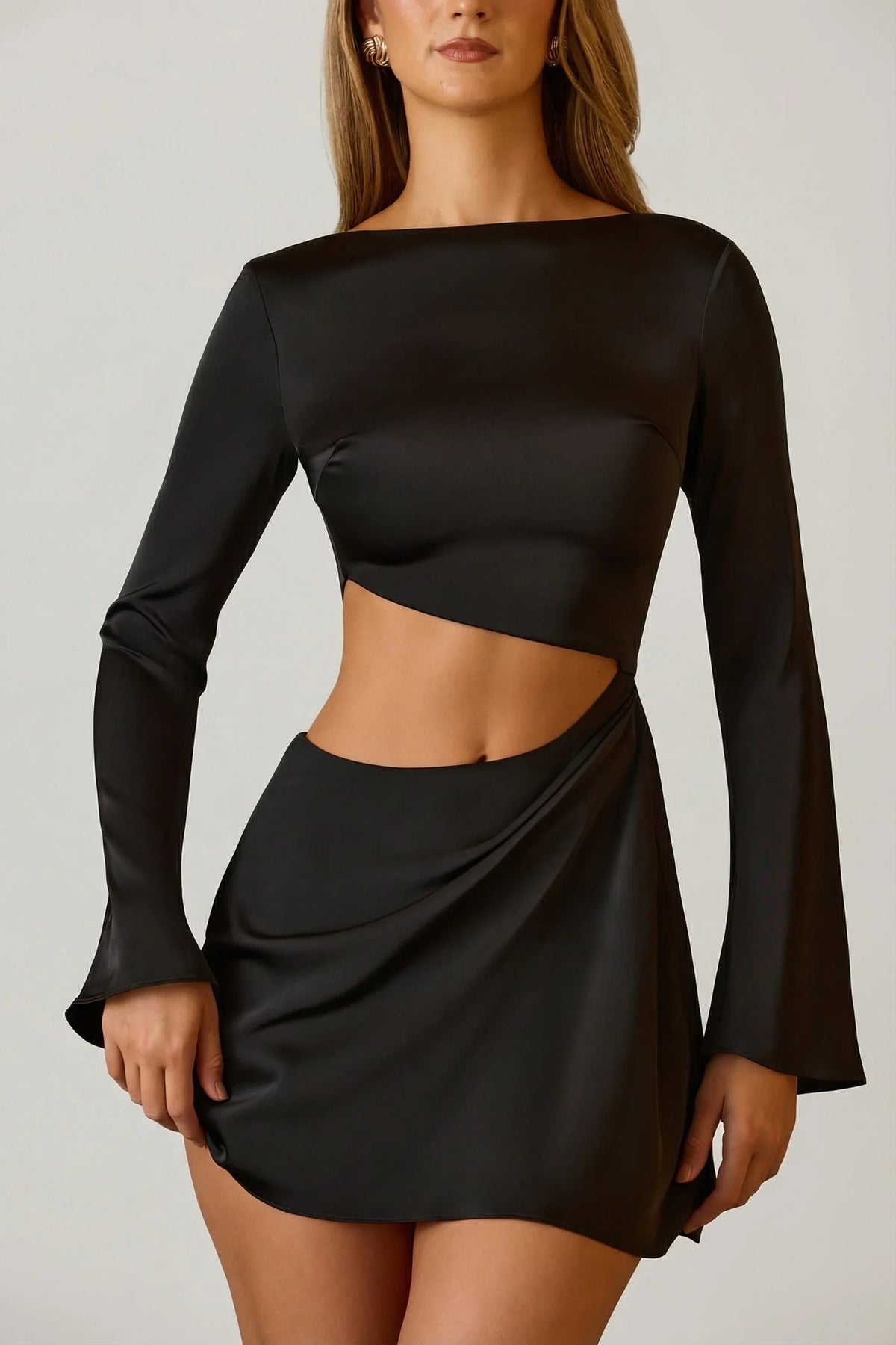 Noblessine Cut-Out A-Line Mini Dress in Black