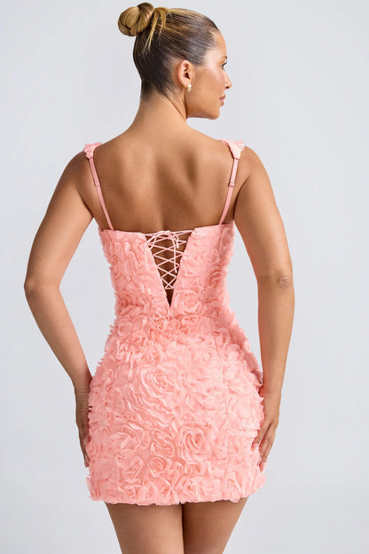 Noblessine Floral-Appliqu¨¦ Corset Mini Dress in Coral