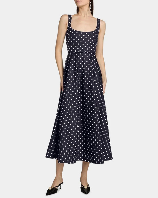 Noblessine Silk Polka Dot A Line Midi Dress