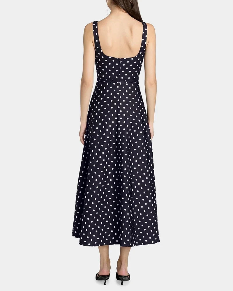 Noblessine Silk Polka Dot A Line Midi Dress