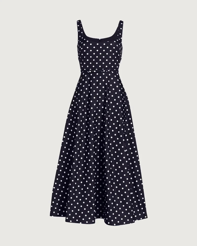 Noblessine Silk Polka Dot A Line Midi Dress