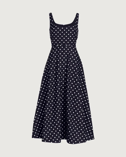 Noblessine Silk Polka Dot A Line Midi Dress