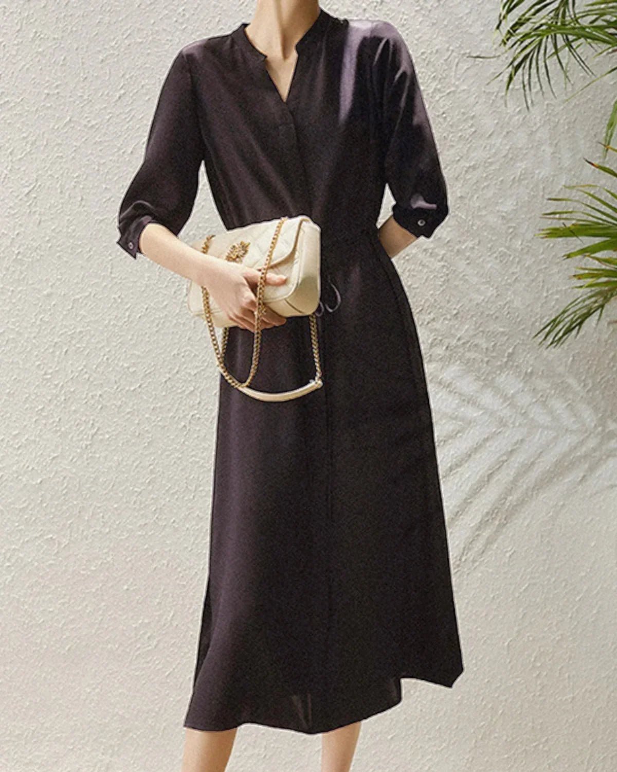 Noblessine 30 Momme Silk Drawstring Midi Shirt Dress