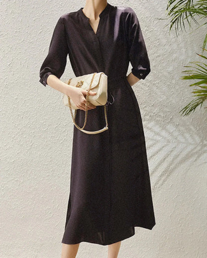 Noblessine 30 Momme Silk Drawstring Midi Shirt Dress