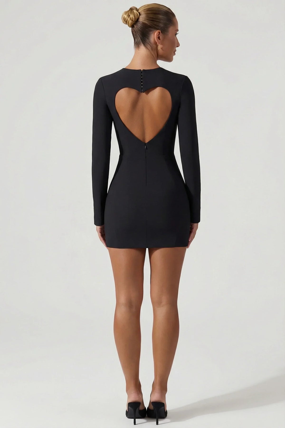 Noblessine Cut-Out Heart-Detail Bodycon Mini Dress in Black