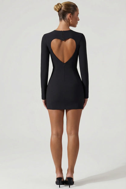 Noblessine Cut-Out Heart-Detail Bodycon Mini Dress in Black