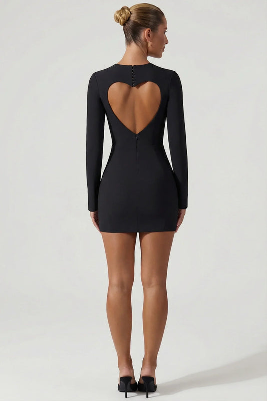 Noblessine Cut-Out Heart-Detail Bodycon Mini Dress in Black