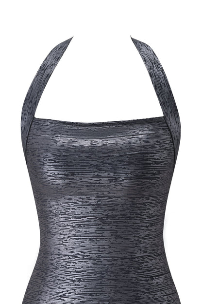 Noblessine AIDEN PLATINUM BANDAGE MINI DRESS - CHARCOAL