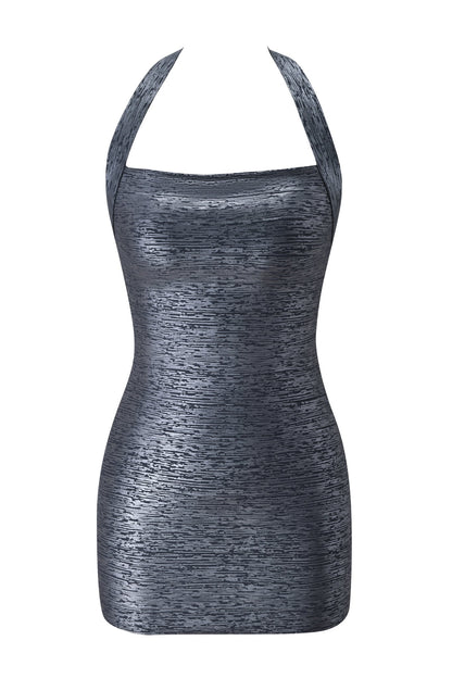 Noblessine AIDEN PLATINUM BANDAGE MINI DRESS - CHARCOAL