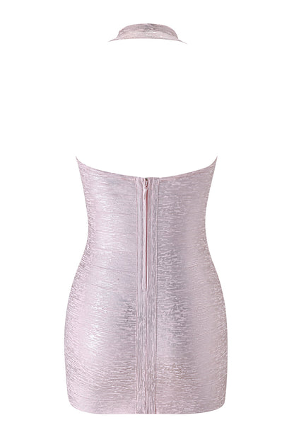 Noblessine AIDEN PLATINUM BANDAGE MINI DRESS - PINK PEARL