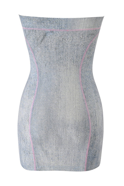 Noblessine BLARE TUBE MINI DRESS - DENIM TROMPE L'OEIL