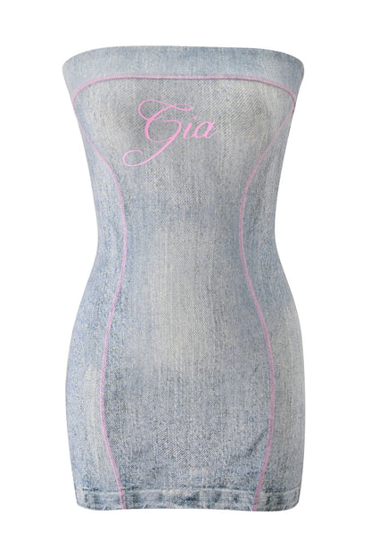 Noblessine BLARE TUBE MINI DRESS - DENIM TROMPE L'OEIL